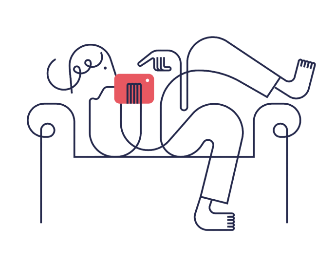 Person ligger i en soffa och tittar på en skärm - Illustration