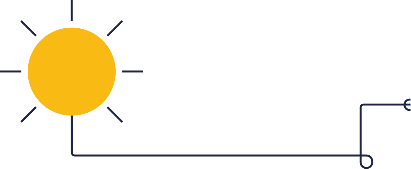 Sol som sitter ihop med elsladd. Ilustration.