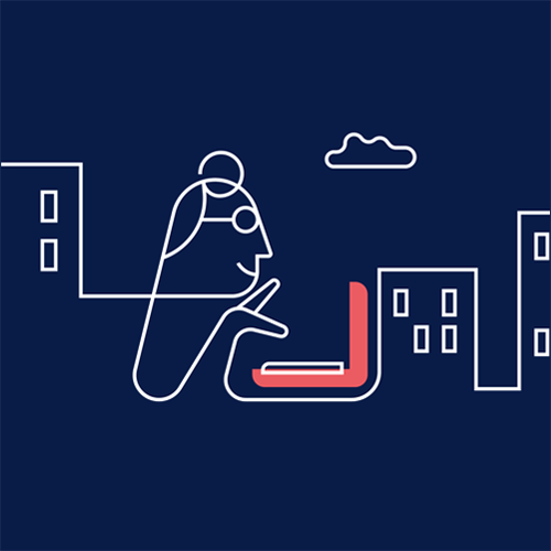 Illustration av person som sköter administrationen via en dator