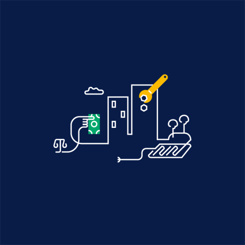 Illustration på fastigheter, utemiljö och olika tekniska apparater.