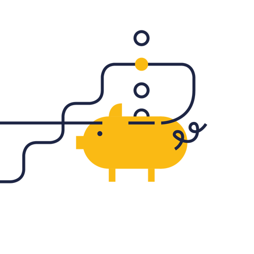 Spargris som fylls med pengar. Illustration.