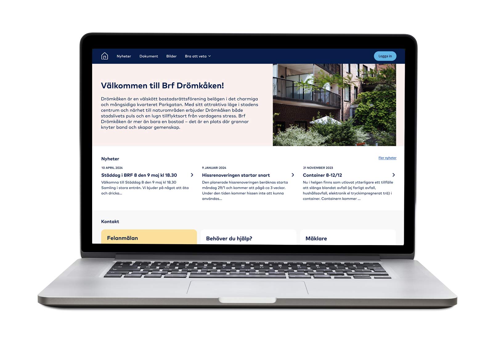 Laptop med Föreningens hemsida i sin webbläsare