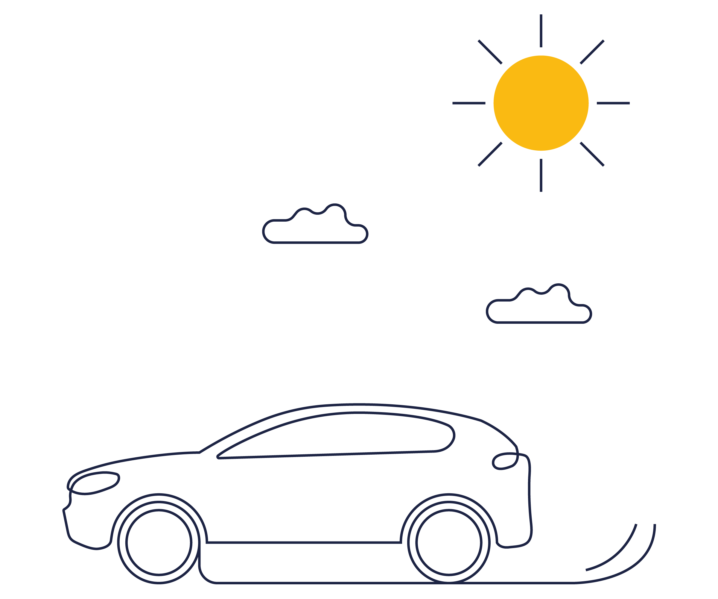 Elbil som laddas med solenergi. Illustration.