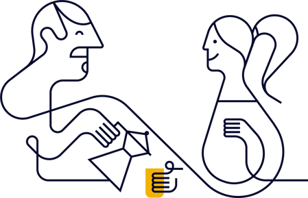 Man och kvinna fikar. mörk och gul illustration.